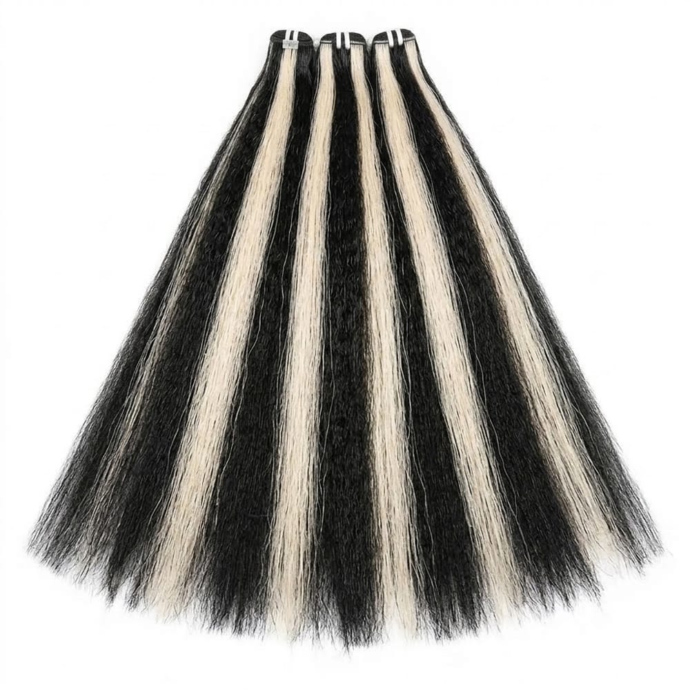 Kinky Stragiht Luxury Natural Hair Weft – 100% Virgin Human Hair / Wig Black and grey blended highlights LINKTOWIG