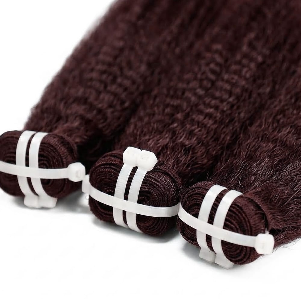Kinky Stragiht Luxury Natural Hair Weft – 100% Virgin Human Hair / Wig Burgundy LINKTOWIG