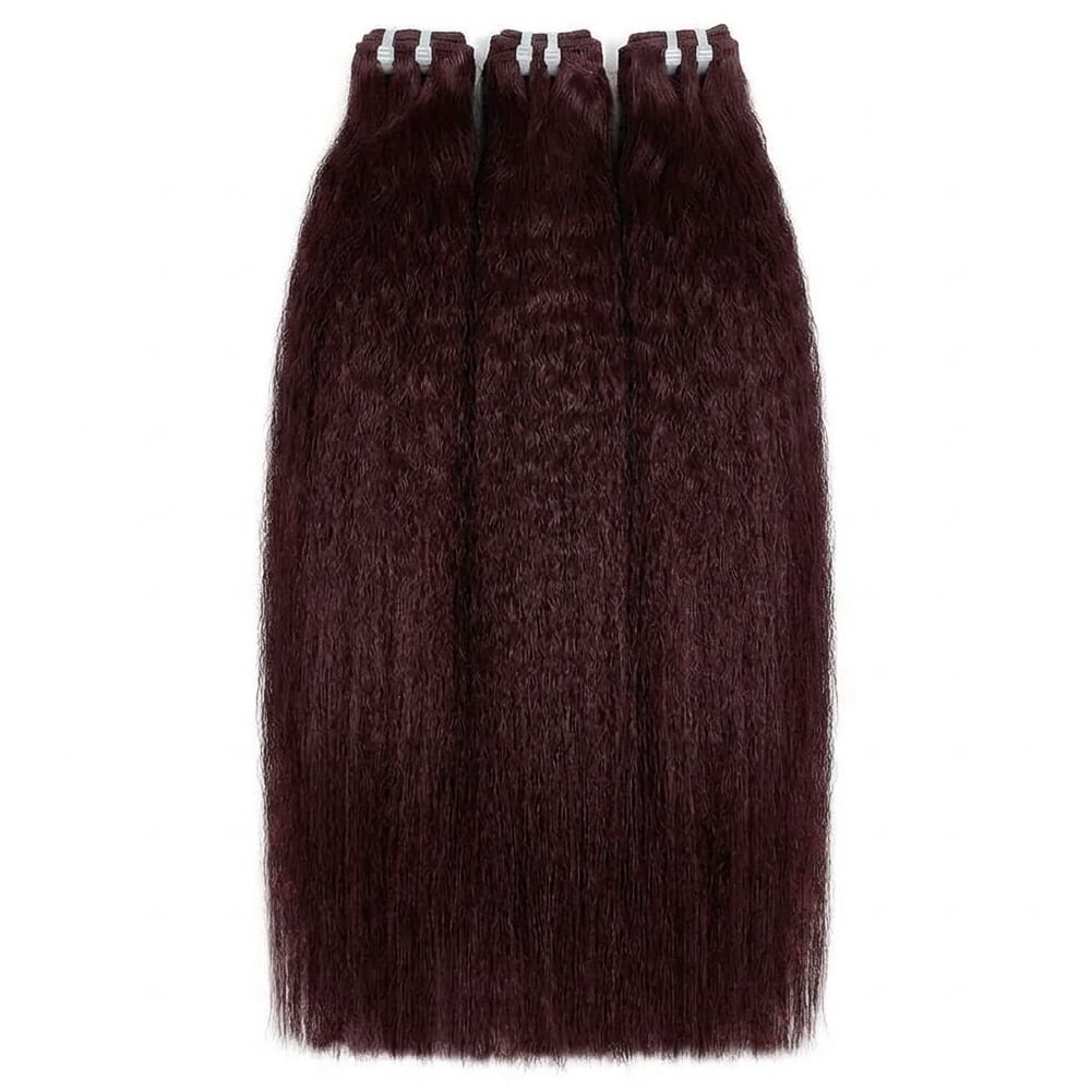 Kinky Stragiht Luxury Natural Hair Weft – 100% Virgin Human Hair / Wig Burgundy LINKTOWIG