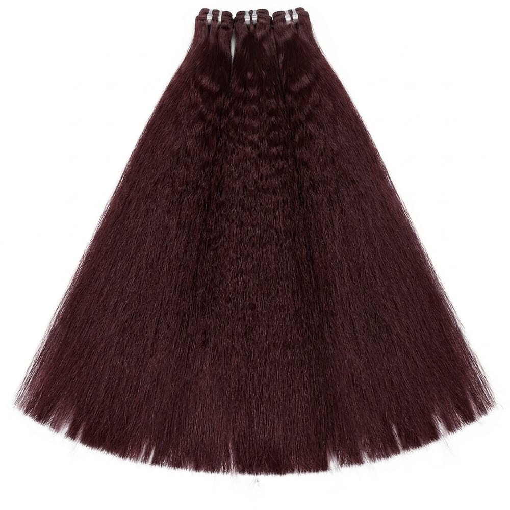 Kinky Stragiht Luxury Natural Hair Weft – 100% Virgin Human Hair / Wig Burgundy LINKTOWIG