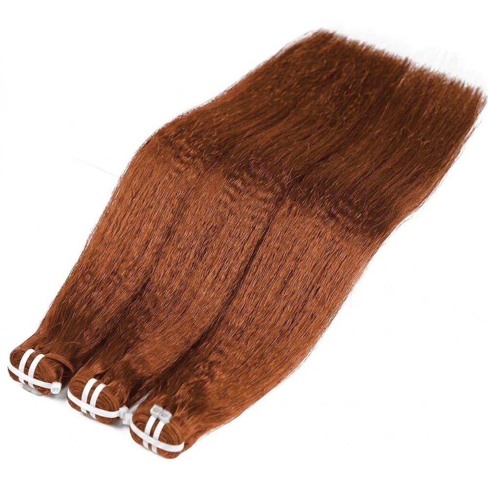 Kinky Stragiht Luxury Natural Hair Weft – 100% Virgin Human Hair / Wig Copper Orange LINKTOWIG