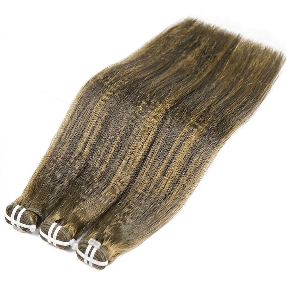Kinky Stragiht Luxury Natural Hair Weft – 100% Virgin Human Hair / Wig Honey Blonde Highlights LINKTOWIG