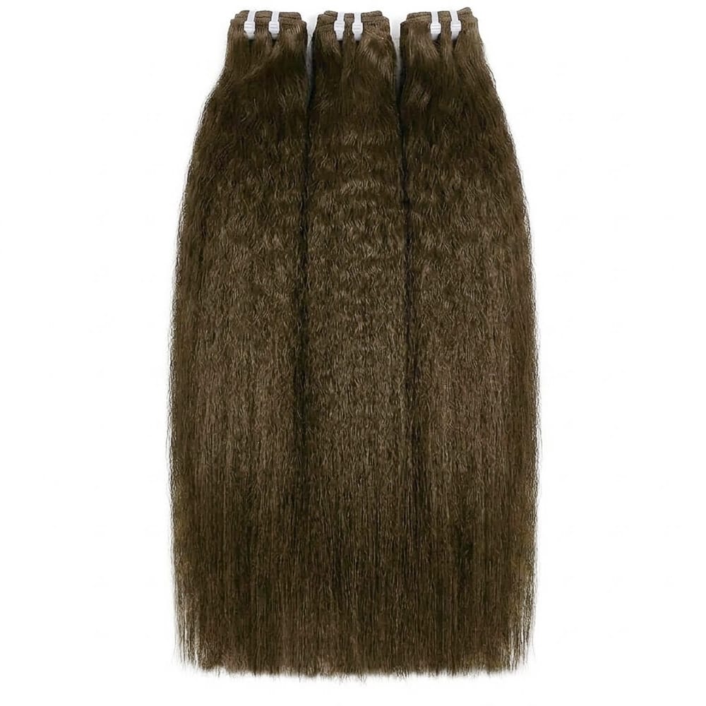 Kinky Stragiht Luxury Natural Hair Weft – 100% Virgin Human Hair / Wig Medium Chestnut Brown LINKTOWIG