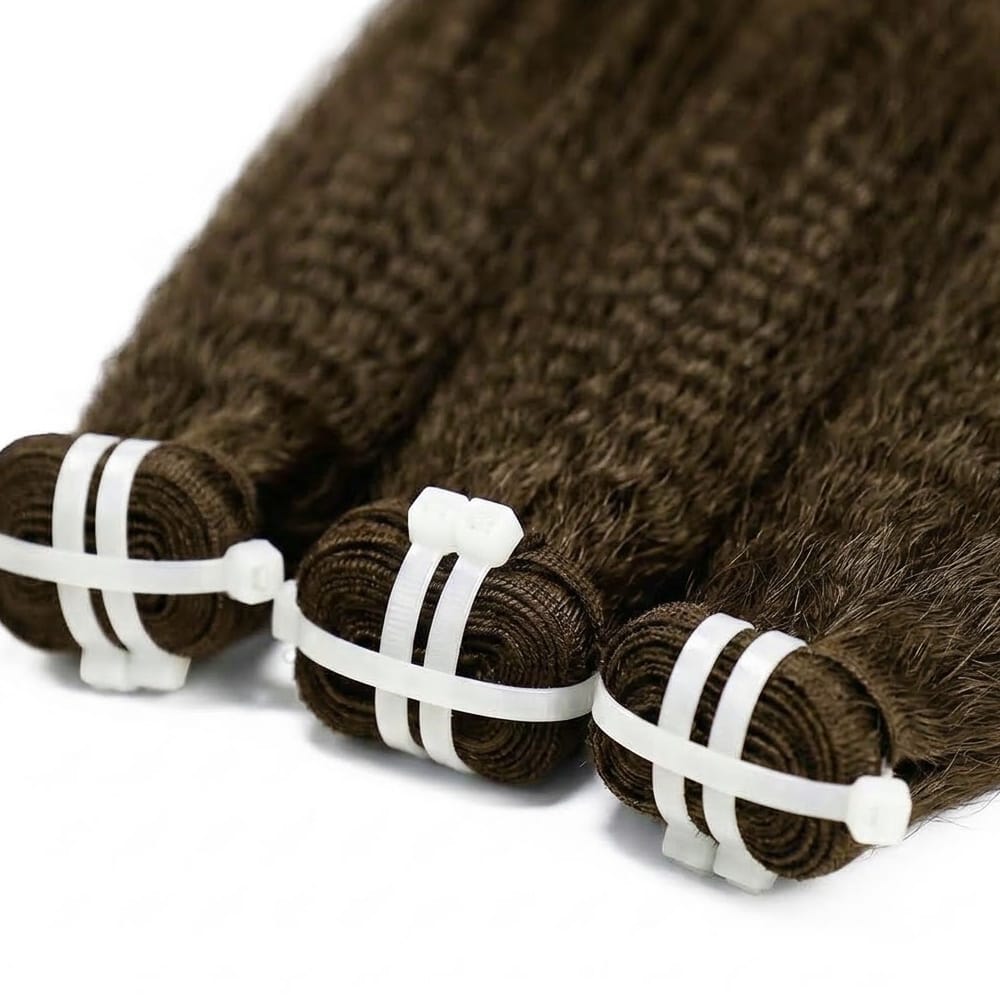 Kinky Stragiht Luxury Natural Hair Weft – 100% Virgin Human Hair / Wig Medium Chestnut Brown LINKTOWIG
