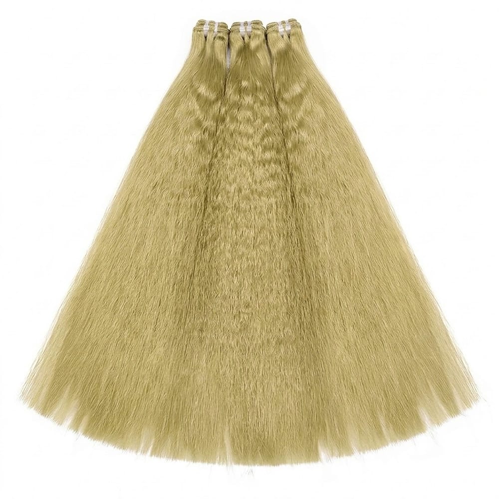 Kinky Stragiht Luxury Natural Hair Weft – 100% Virgin Human Hair / Wig Olive Green Blonde LINKTOWIG