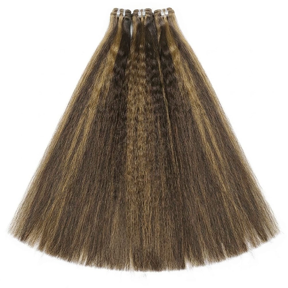 Kinky Stragiht Luxury Natural Hair Weft – 100% Virgin Human Hair / Wig Piano Color LINKTOWIG