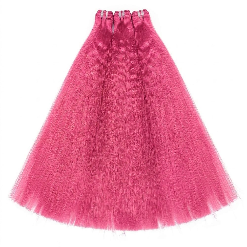 Kinky Stragiht Luxury Natural Hair Weft – 100% Virgin Human Hair / Wig pink LINKTOWIG
