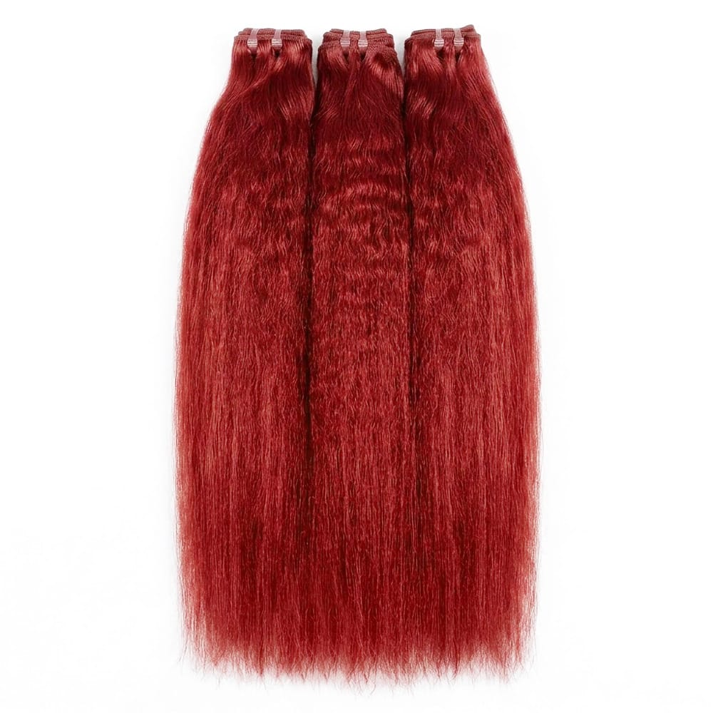 Kinky Stragiht Luxury Natural Hair Weft – 100% Virgin Human Hair / Wig Ruby Red LINKTOWIG