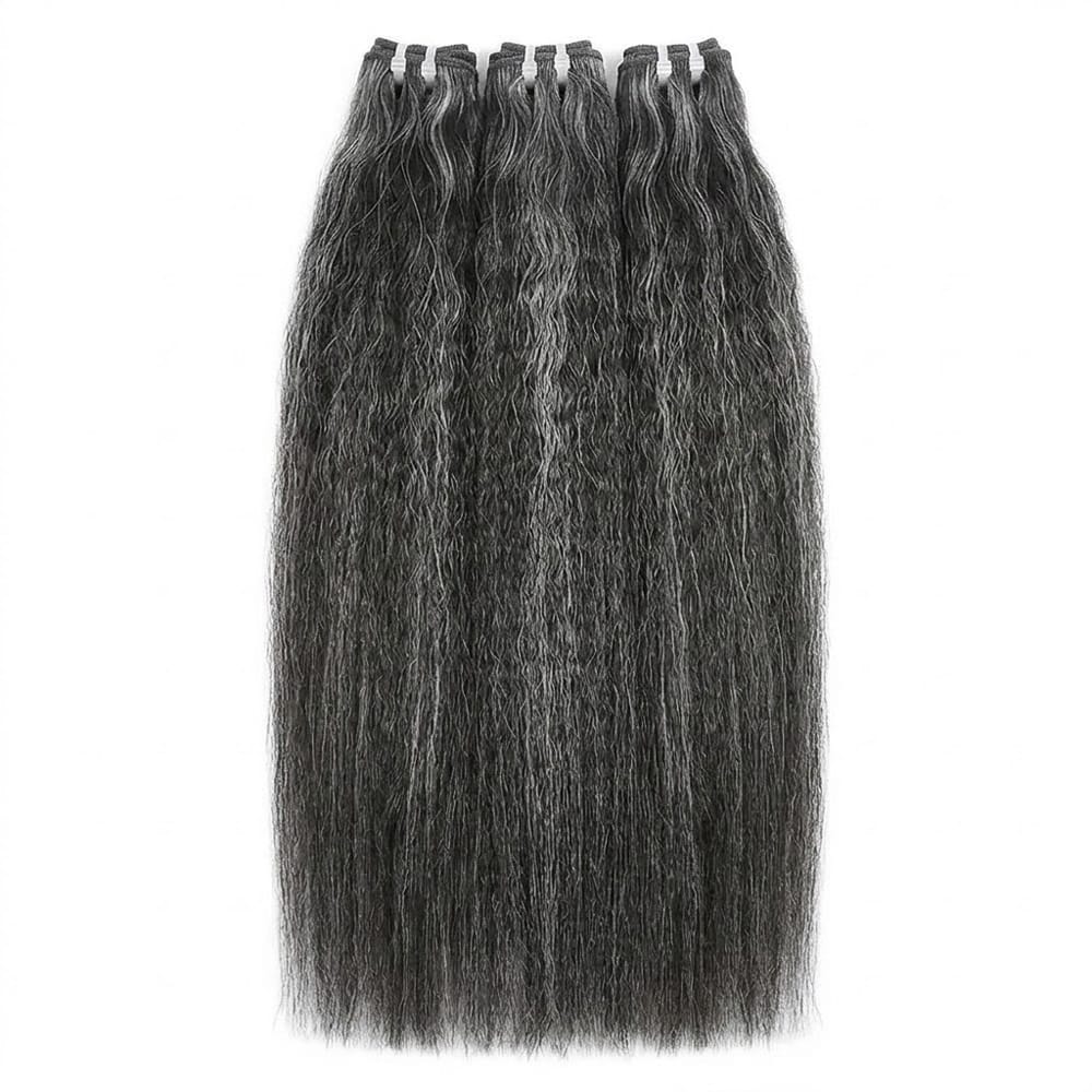Kinky Stragiht Luxury Natural Hair Weft – 100% Virgin Human Hair / Wig Silver Grey LINKTOWIG
