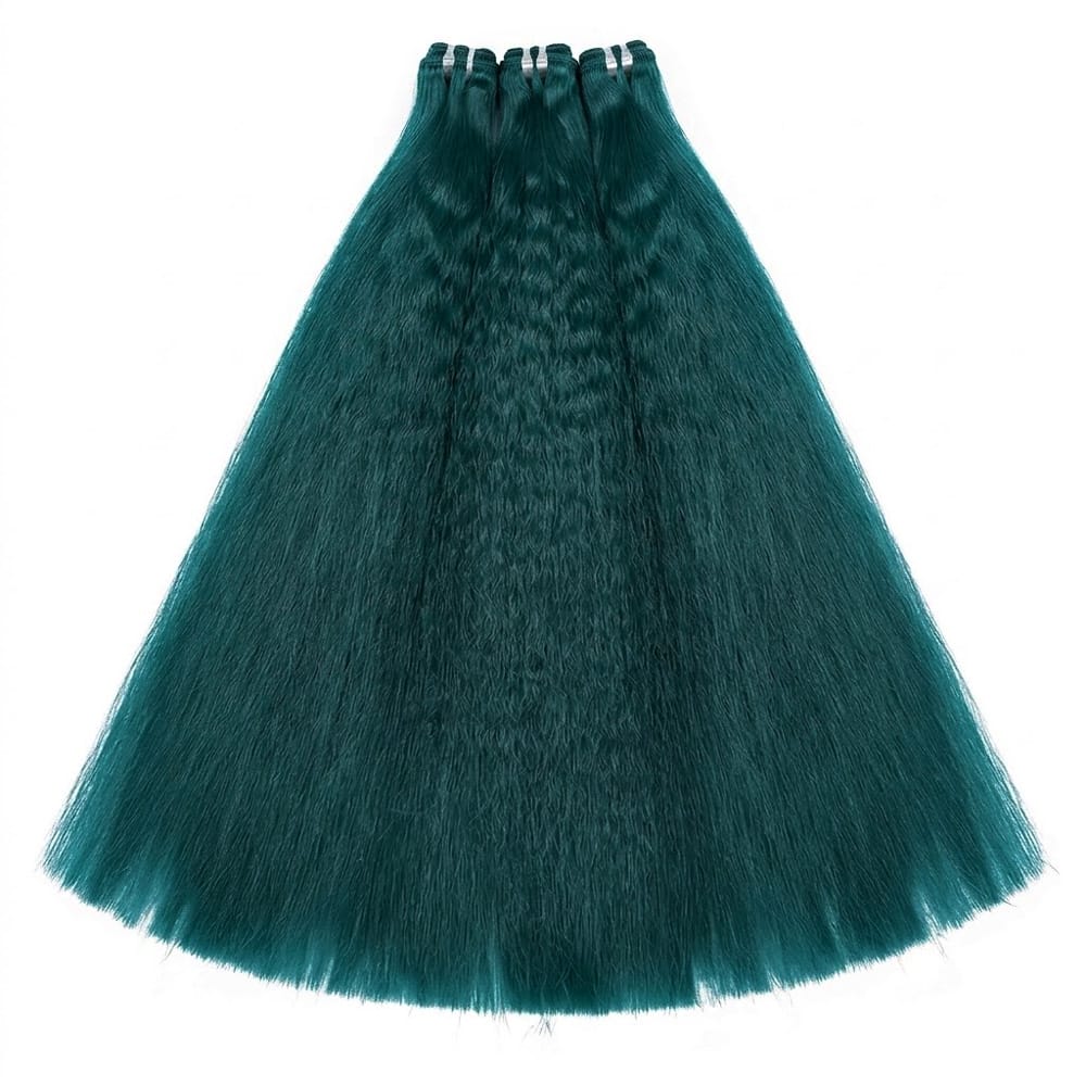 Kinky Stragiht Luxury Natural Hair Weft – 100% Virgin Human Hair / Wig Teal Green LINKTOWIG