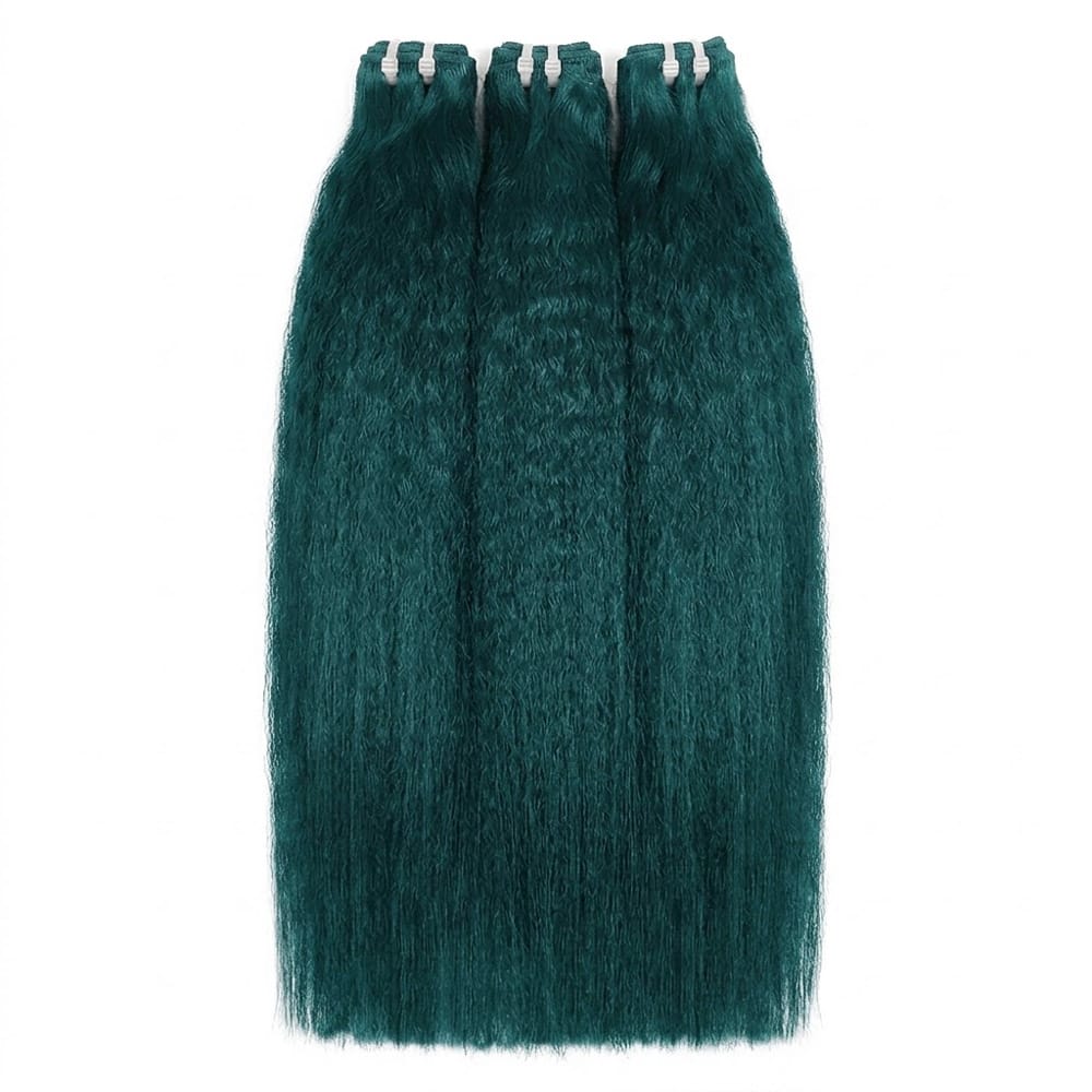 Kinky Stragiht Luxury Natural Hair Weft – 100% Virgin Human Hair / Wig Teal Green LINKTOWIG