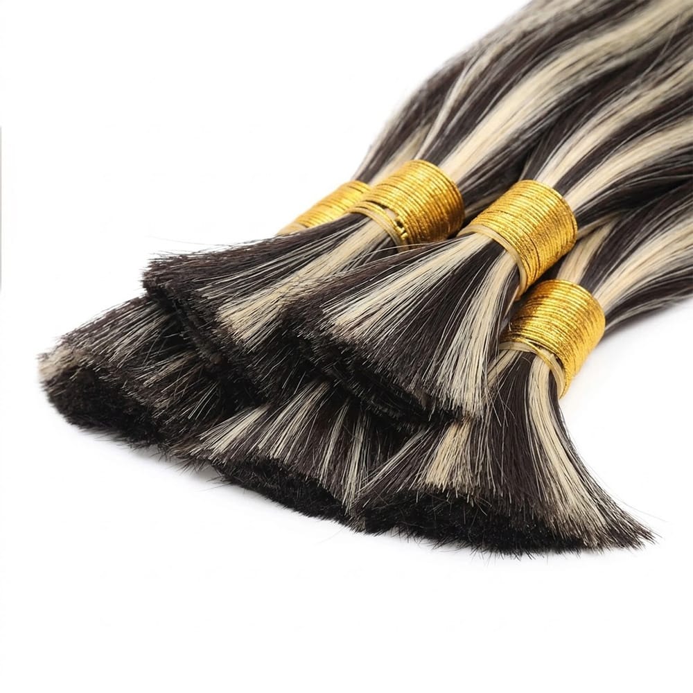 Stragiht 100% Raw Virgin Human Hair Bundles - (No Weft) Bulk Hair / Black and grey blended highlights LINKTOWIG