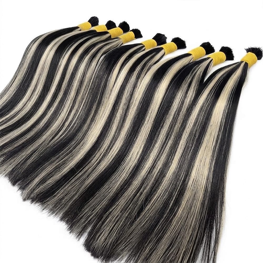 Stragiht 100% Raw Virgin Human Hair Bundles - (No Weft) Bulk Hair / Black and grey blended highlights LINKTOWIG