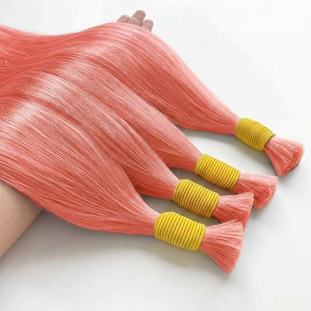 Stragiht 100% Raw Virgin Human Hair Bundles - (No Weft) Bulk Hair / Bubblegum Pink LINKTOWIG