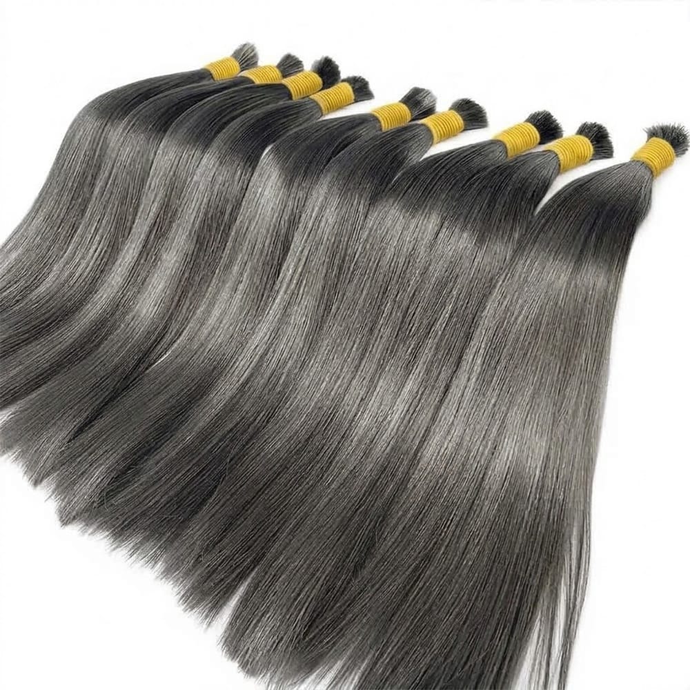 Stragiht 100% Raw Virgin Human Hair Bundles - (No Weft) Bulk Hair / Charcoal Grey LINKTOWIG