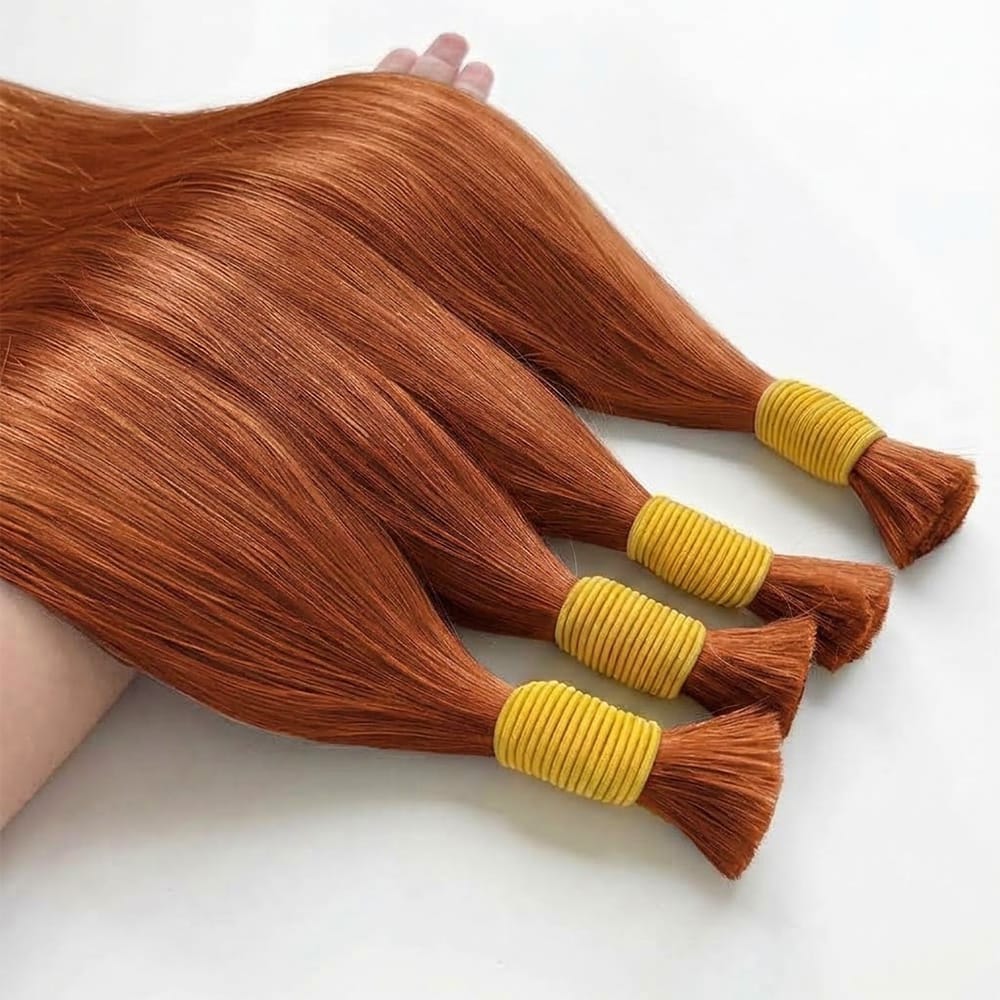 Stragiht 100% Raw Virgin Human Hair Bundles - (No Weft) Bulk Hair / Copper Orange LINKTOWIG