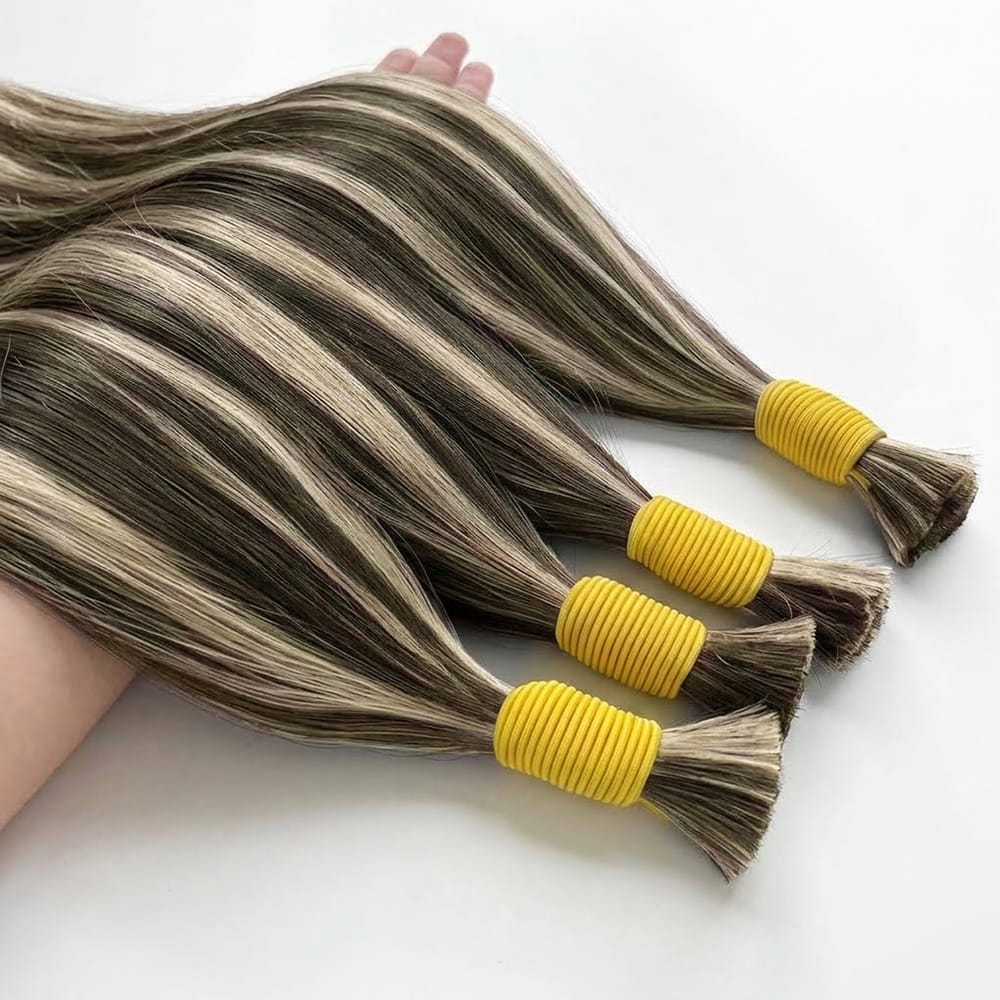 Stragiht 100% Raw Virgin Human Hair Bundles - (No Weft) Bulk Hair / Piano Highlight Silver Grey LINKTOWIG