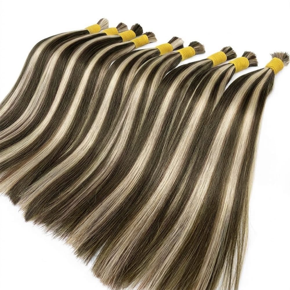 Stragiht 100% Raw Virgin Human Hair Bundles - (No Weft) Bulk Hair / Piano Highlight Silver Grey LINKTOWIG