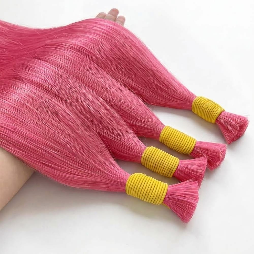 Stragiht 100% Raw Virgin Human Hair Bundles - (No Weft) Bulk Hair / pink LINKTOWIG
