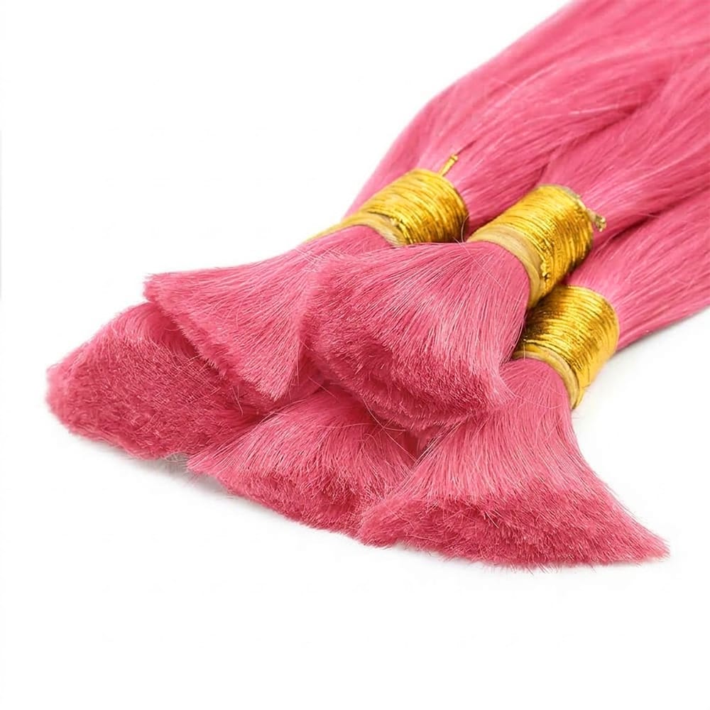 Stragiht 100% Raw Virgin Human Hair Bundles - (No Weft) Bulk Hair / pink LINKTOWIG