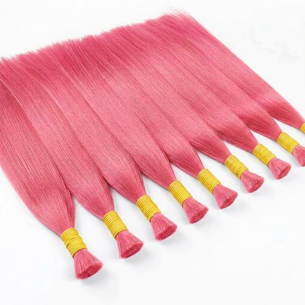 Stragiht 100% Raw Virgin Human Hair Bundles - (No Weft) Bulk Hair / pink LINKTOWIG