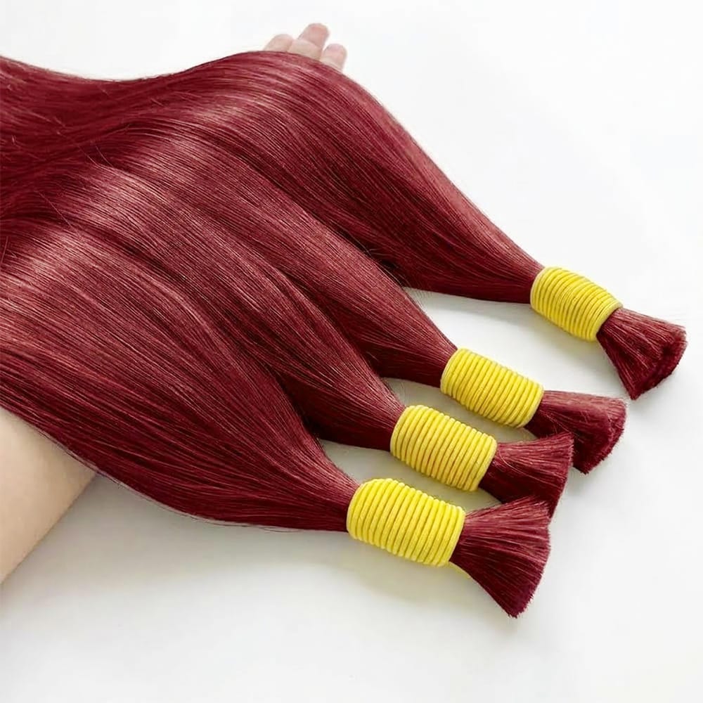 Stragiht 100% Raw Virgin Human Hair Bundles - (No Weft) Bulk Hair / Ruby Red LINKTOWIG