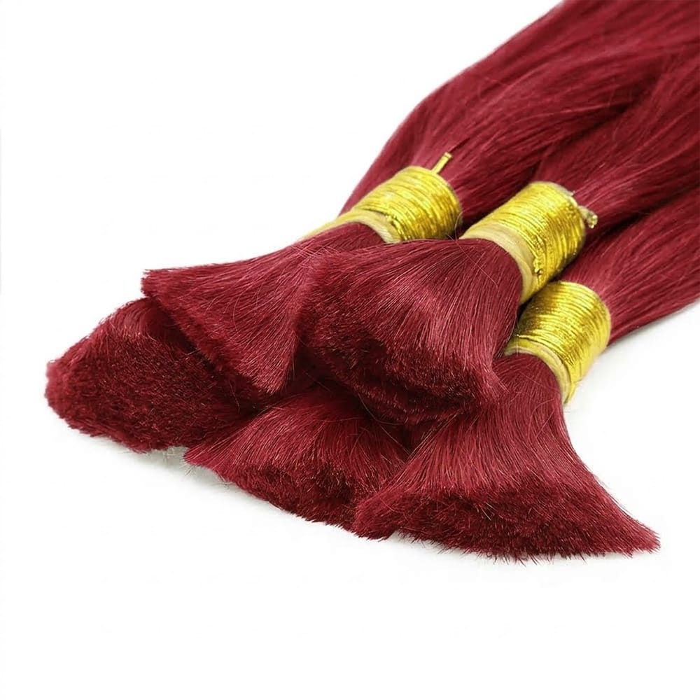 Stragiht 100% Raw Virgin Human Hair Bundles - (No Weft) Bulk Hair / Ruby Red LINKTOWIG