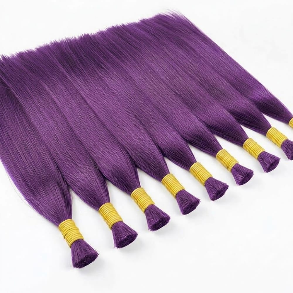 Stragiht 100% Raw Virgin Human Hair Bundles - (No Weft) Bulk Hair / Violet Purple LINKTOWIG
