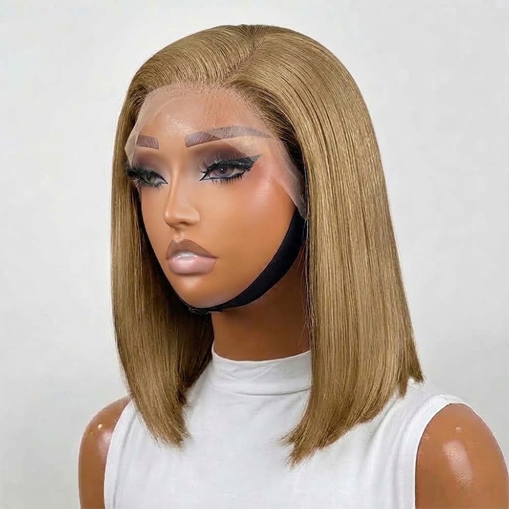Straight Bob Side Part HD Lace Front Wig 100% Virgin Human Hair / Ash Brown LINKTOWIG