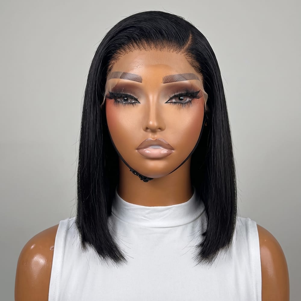 Straight Bob Side Part HD Lace Front Wig 100% Virgin Human Hair / Black LINKTOWIG