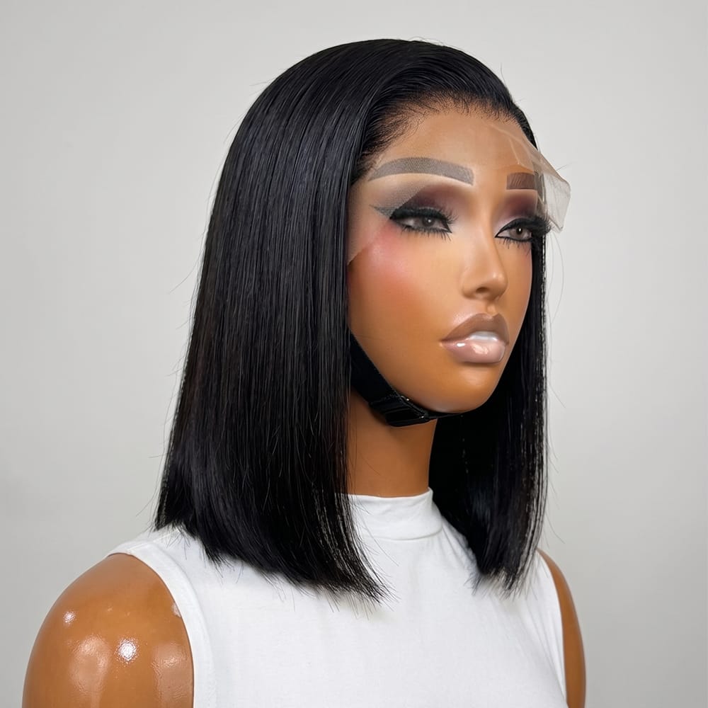 Straight Bob Side Part HD Lace Front Wig 100% Virgin Human Hair / Black LINKTOWIG