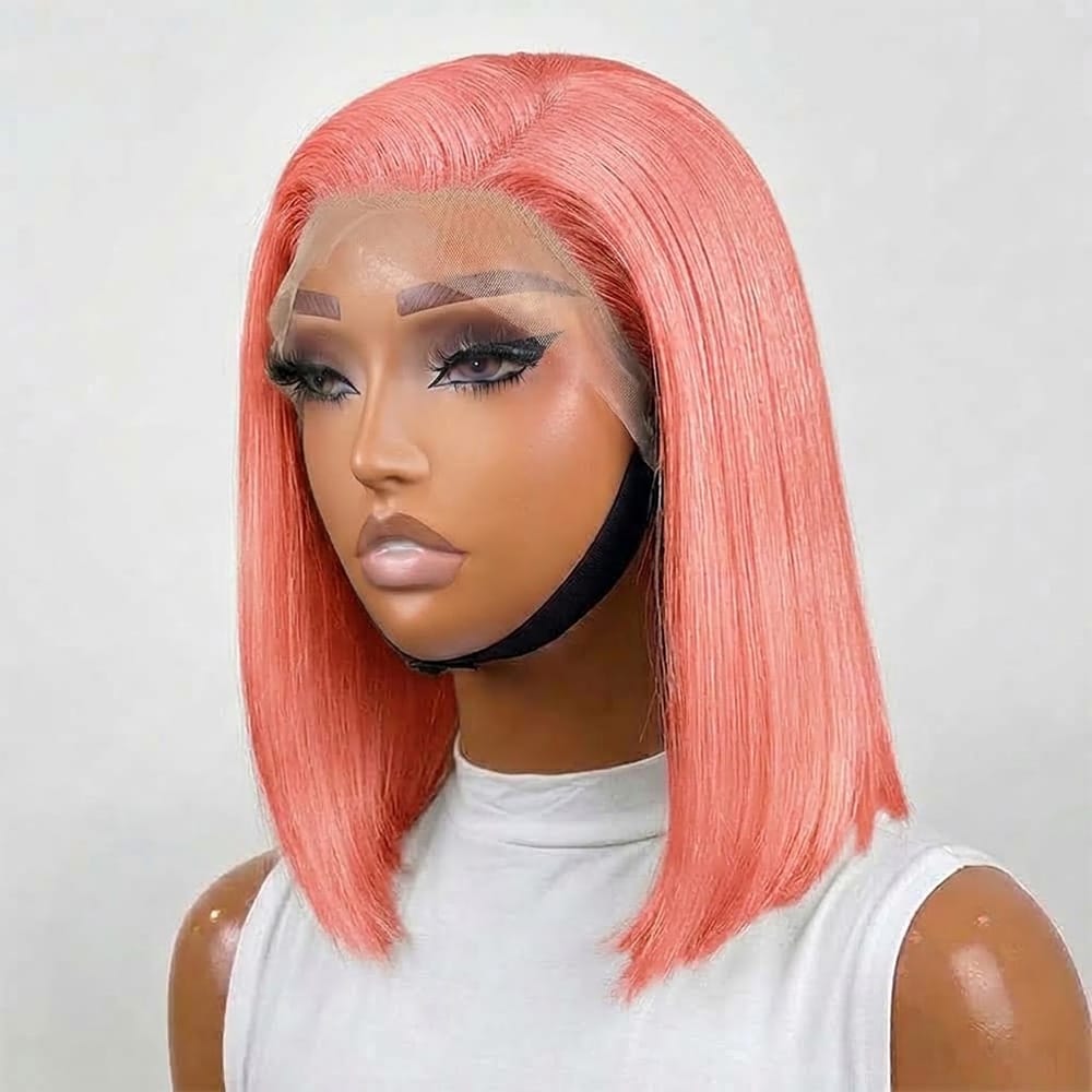 Straight Bob Side Part HD Lace Front Wig 100% Virgin Human Hair / Bubblegum Pink LINKTOWIG