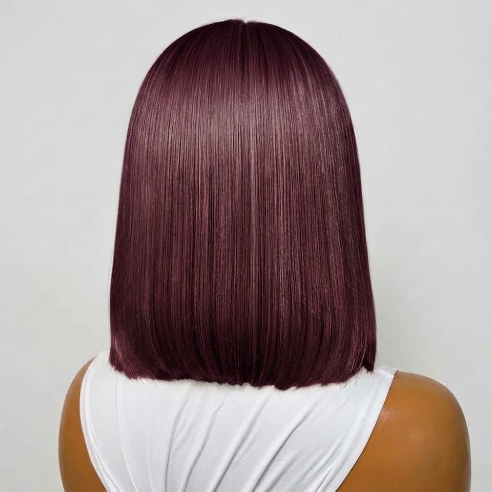 Straight Bob Side Part HD Lace Front Wig 100% Virgin Human Hair / Burgundy LINKTOWIG