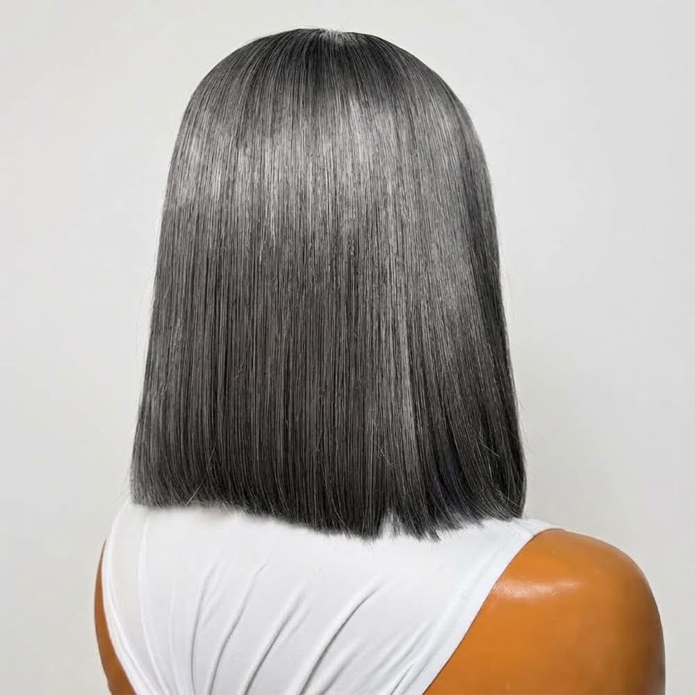 Straight Bob Side Part HD Lace Front Wig 100% Virgin Human Hair / Charcoal Grey LINKTOWIG