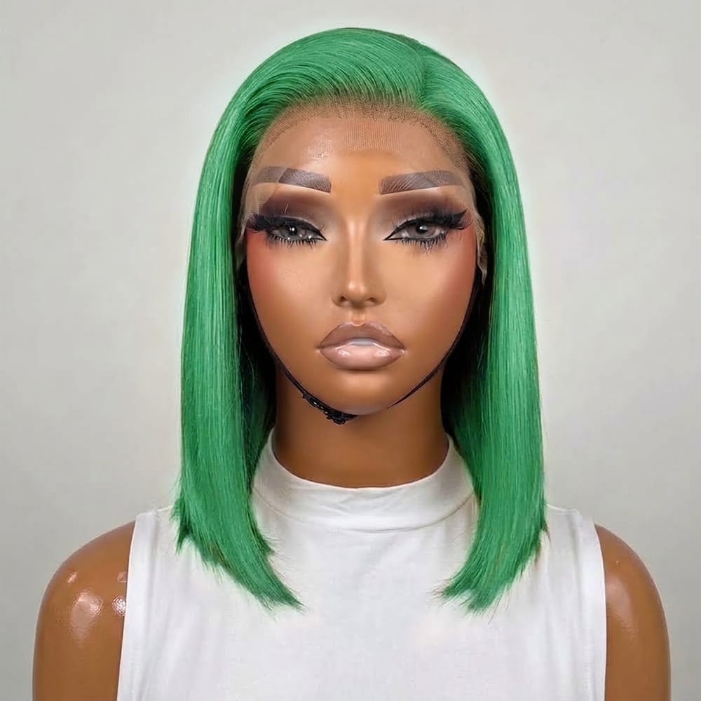 Straight Bob Side Part HD Lace Front Wig 100% Virgin Human Hair / Dark Emerald Green LINKTOWIG