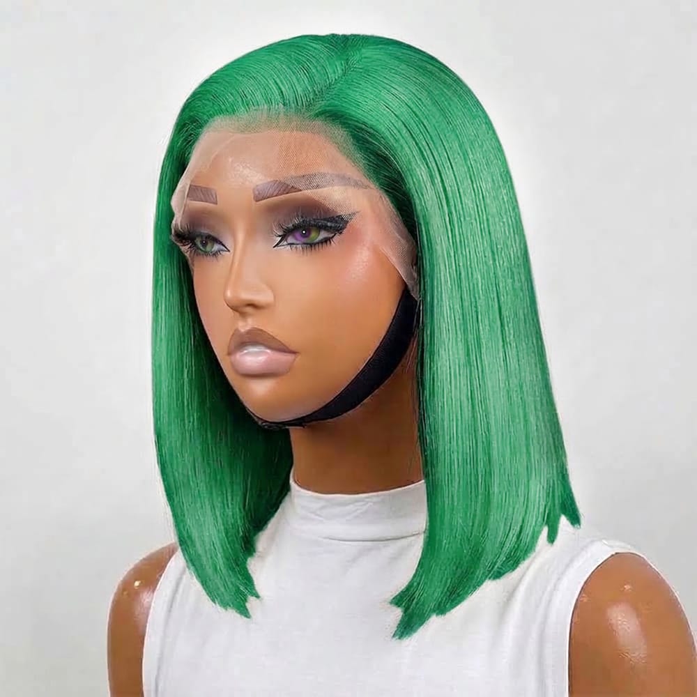 Straight Bob Side Part HD Lace Front Wig 100% Virgin Human Hair / Dark Emerald Green LINKTOWIG