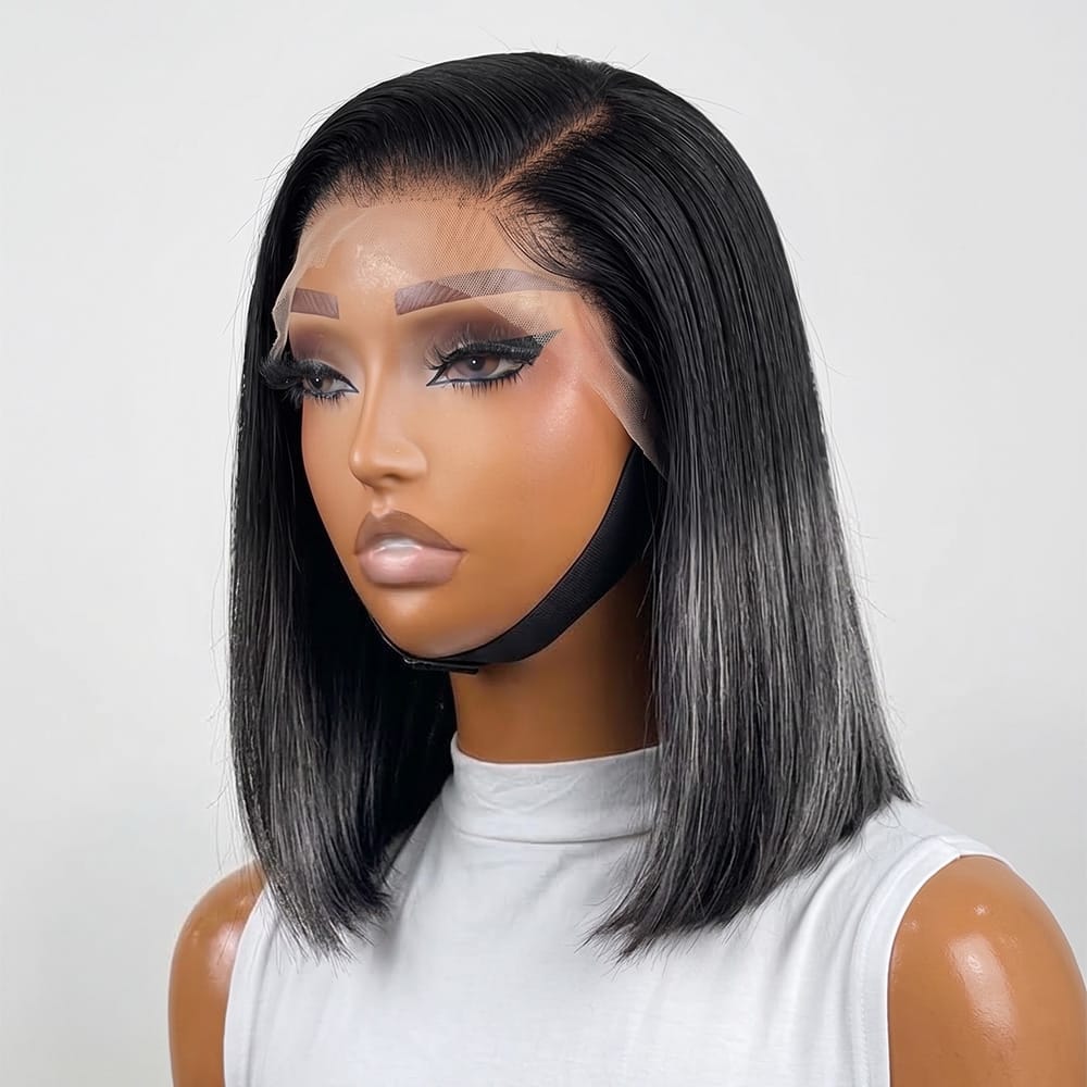 Straight Bob Side Part HD Lace Front Wig 100% Virgin Human Hair / Dark Roots LINKTOWIG