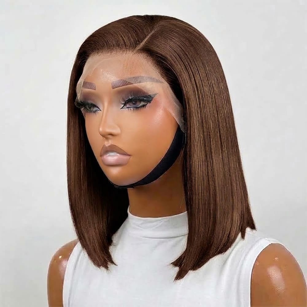 Straight Bob Side Part HD Lace Front Wig 100% Virgin Human Hair / Espresso Brown LINKTOWIG