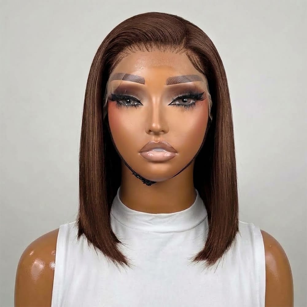 Straight Bob Side Part HD Lace Front Wig 100% Virgin Human Hair / Espresso Brown LINKTOWIG