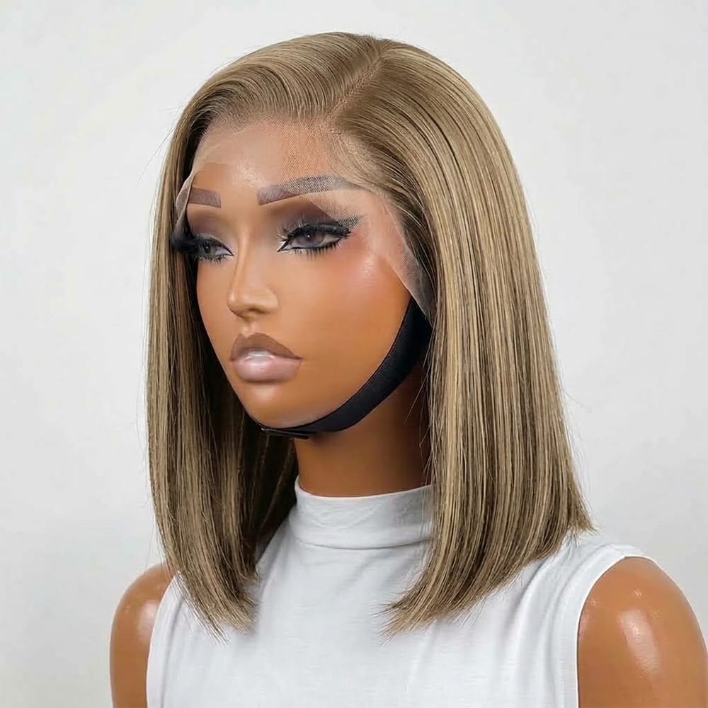 Straight Bob Side Part HD Lace Front Wig 100% Virgin Human Hair / Honey Brown LINKTOWIG