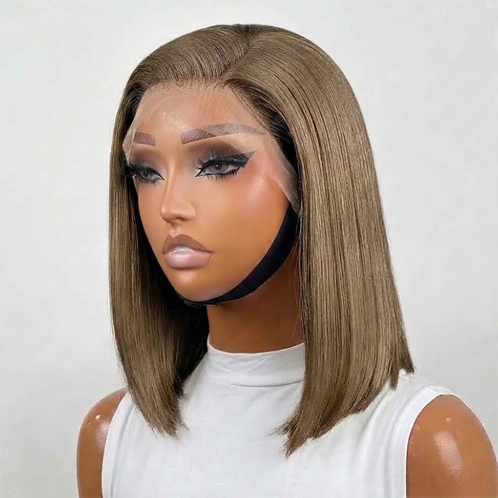 Straight Bob Side Part HD Lace Front Wig 100% Virgin Human Hair / Medium Chestnut Brown LINKTOWIG