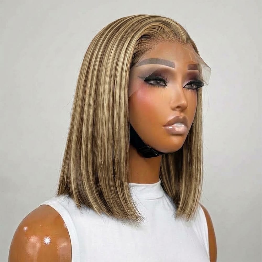 Straight Bob Side Part HD Lace Front Wig 100% Virgin Human Hair / Piano Highlight Silver Grey LINKTOWIG