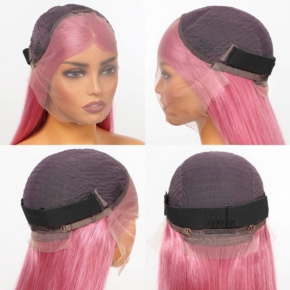 Straight Bob Side Part HD Lace Front Wig 100% Virgin Human Hair / pink LINKTOWIG