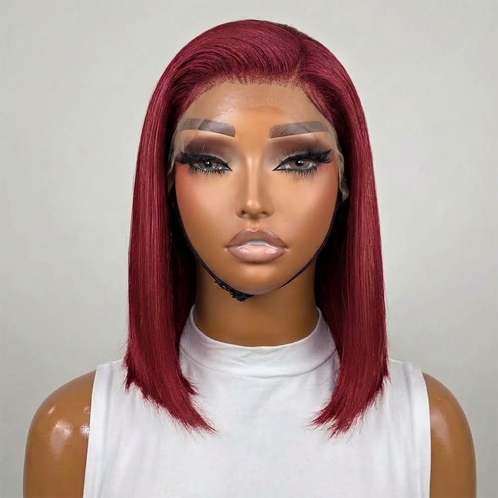 Straight Bob Side Part HD Lace Front Wig 100% Virgin Human Hair / Ruby Red LINKTOWIG