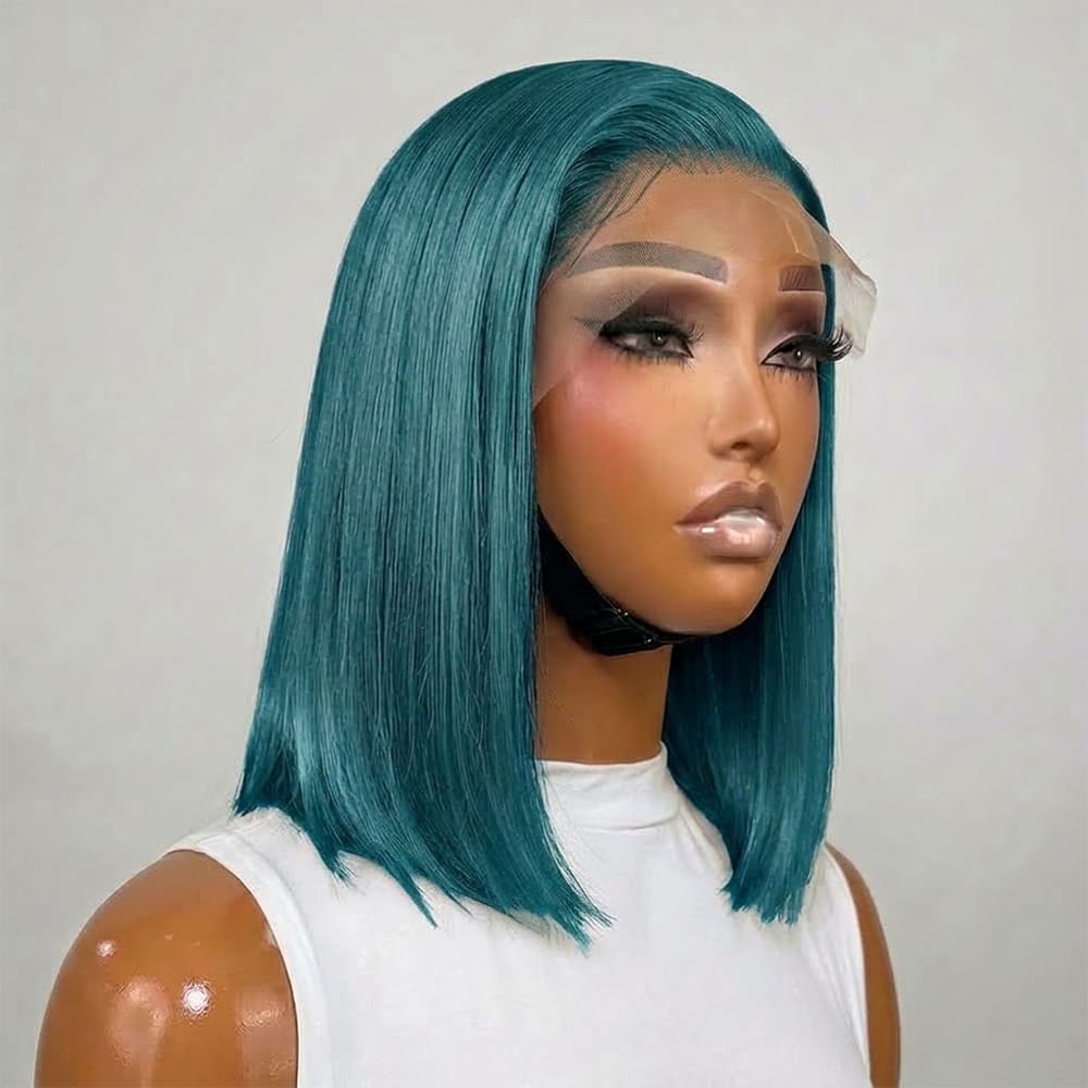Straight Bob Side Part HD Lace Front Wig 100% Virgin Human Hair / Teal Green LINKTOWIG