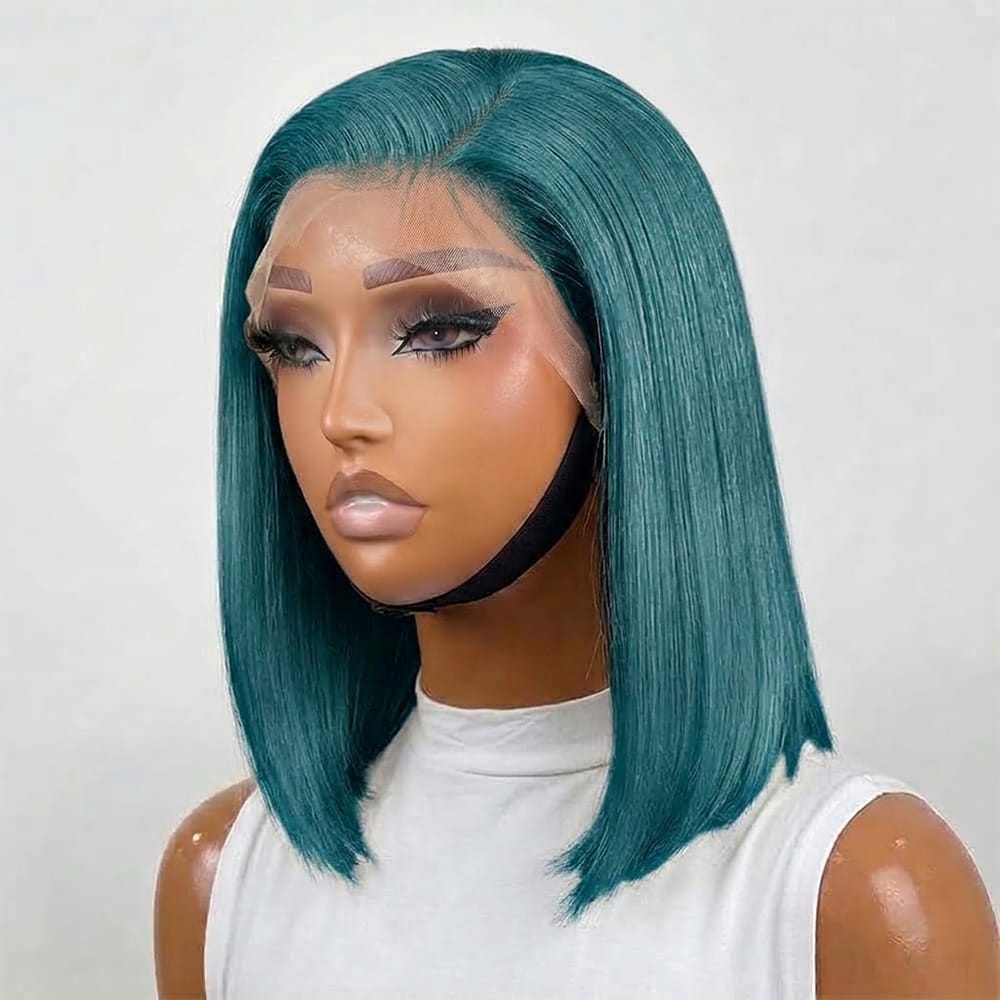 Straight Bob Side Part HD Lace Front Wig 100% Virgin Human Hair / Teal Green LINKTOWIG