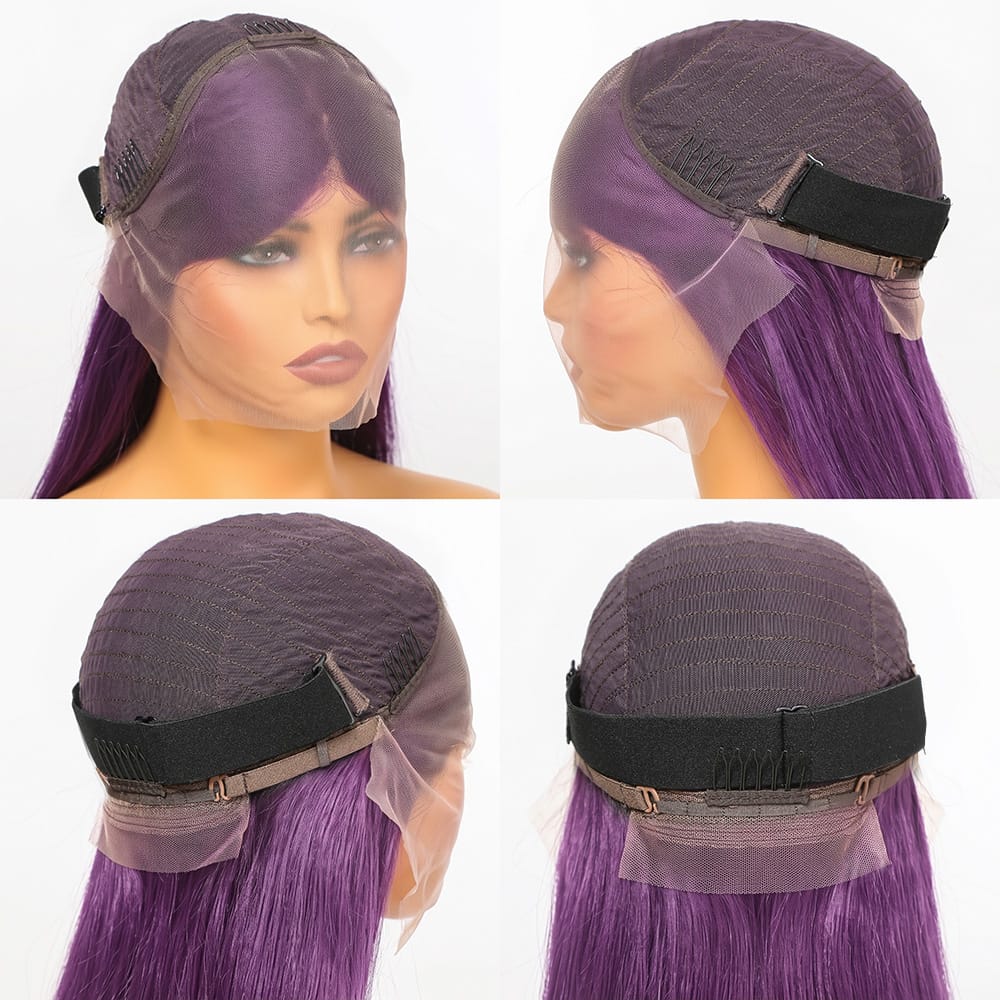 Straight Bob Side Part HD Lace Front Wig 100% Virgin Human Hair / Violet Purple LINKTOWIG