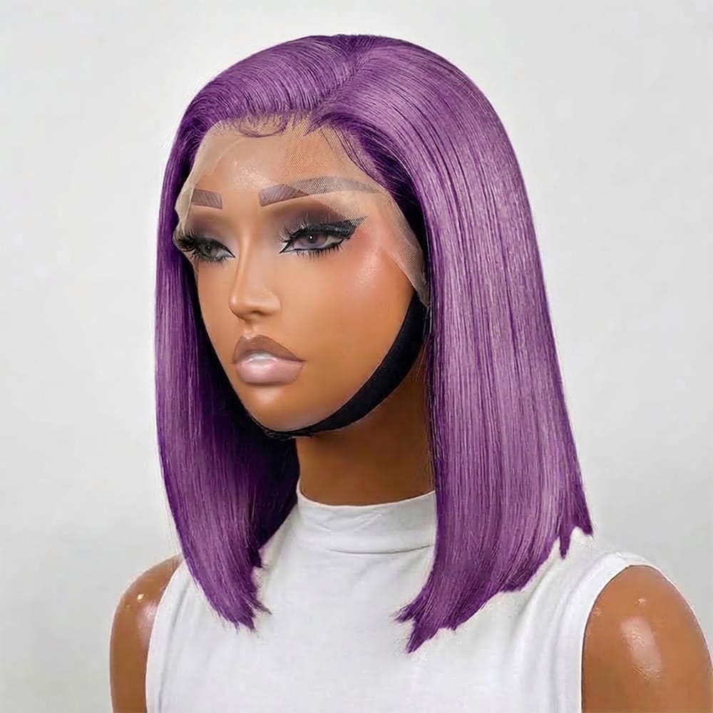 Straight Bob Side Part HD Lace Front Wig 100% Virgin Human Hair / Violet Purple LINKTOWIG