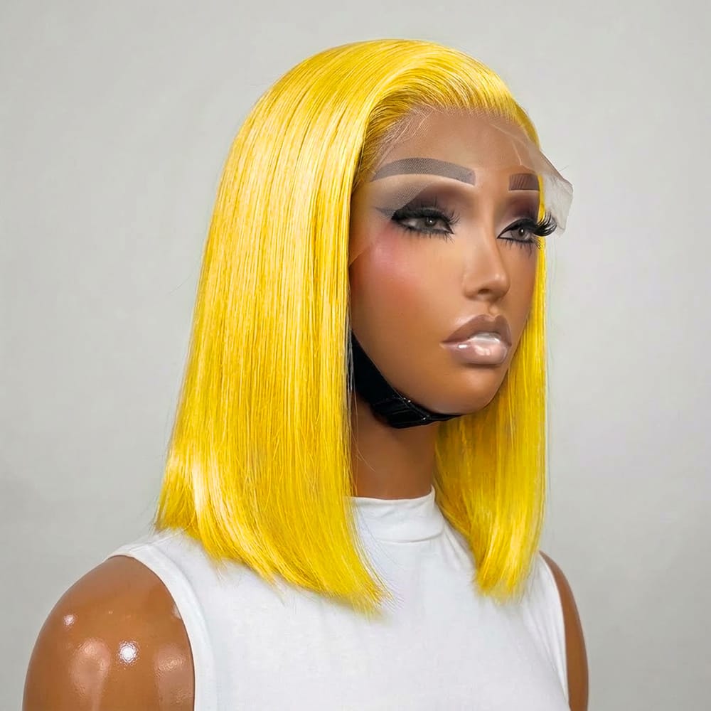 Straight Bob Side Part HD Lace Front Wig 100% Virgin Human Hair / Yellow LINKTOWIG