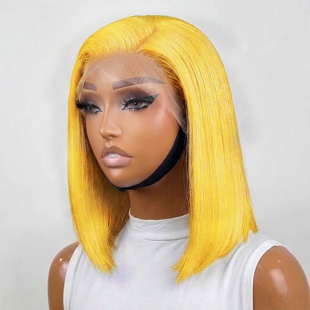 Straight Bob Side Part HD Lace Front Wig 100% Virgin Human Hair / Yellow LINKTOWIG